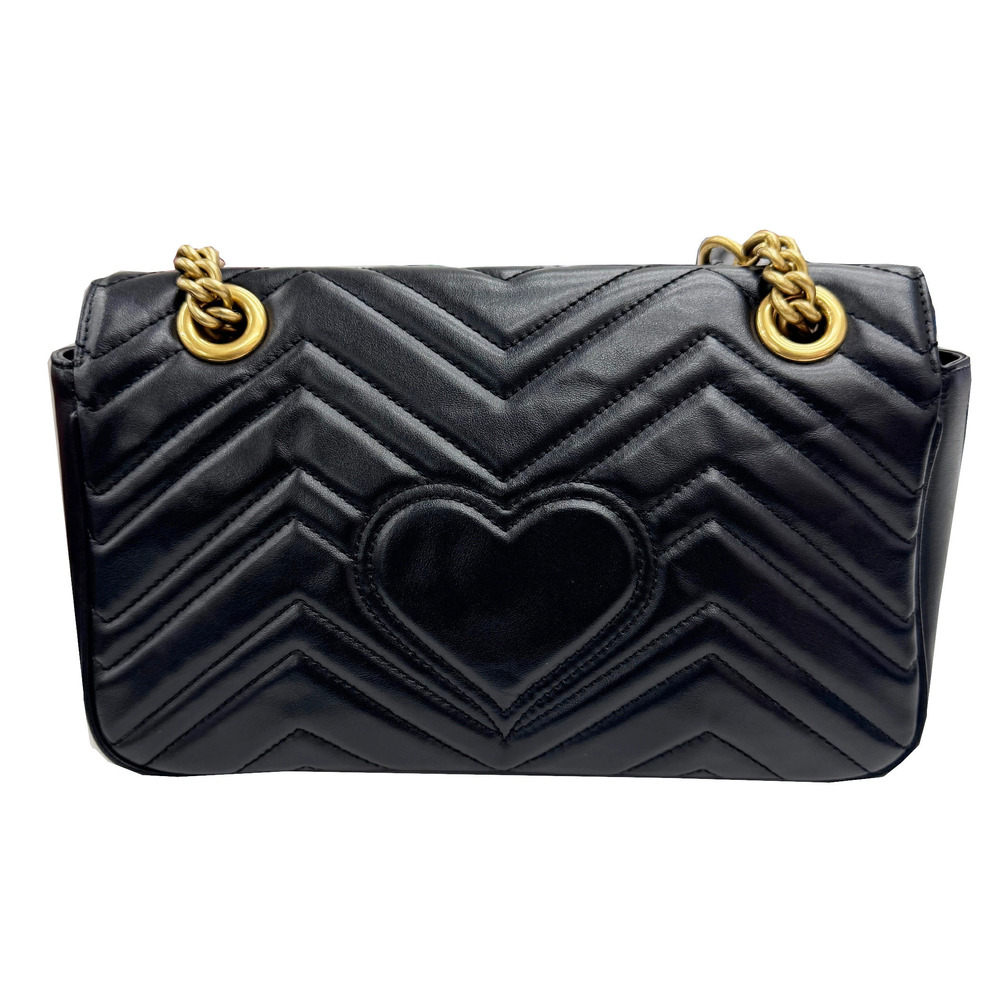 Gucci Quilted Leather Black GG Shoulder Bag Marmont - Picture 2 of 10